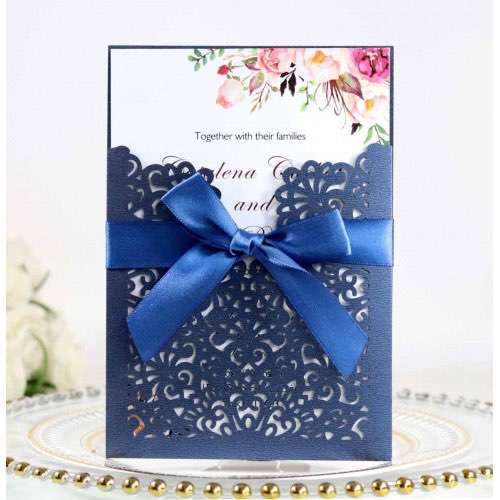 Christmas Card Wedding Card Design Laser Cut Ribbon Bow Invitation